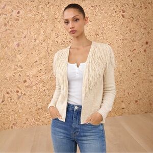 $495 ULLA JOHNSON “Astras” Fringe Cardigan Sweater Sz S-M Ivory